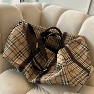 BURBERRY Leather Check Pattern Boston Bag